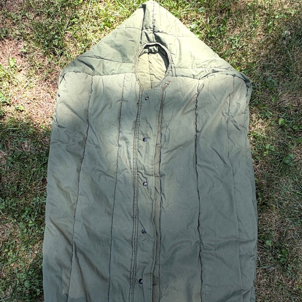 Vintage Military Mummy Sleeping Bag Olive Drab Green Quilted Hooded Cold Weather